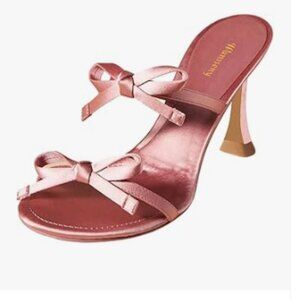 Wansseny Light Pink Graceful Bowknots Open Toe Mules High Hee Slip On Shoes